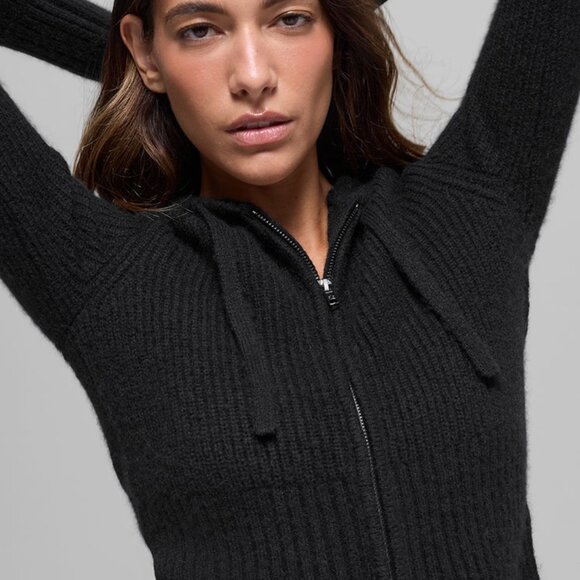 Alo Yoga Cashmere Ribbed Noble Full Zip Hoodie BLACK - Picture 2 of 5